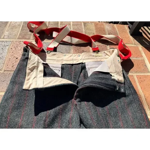 Vintage 1960s LL Bean Script Tag Heavy Wool Hunting Pants with Suspenders Stripe - Picture 13 of 16